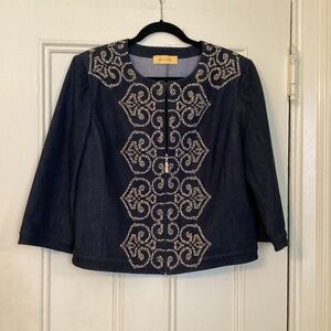 St John Demin  zip up Jacket with gold embellishments - size medium